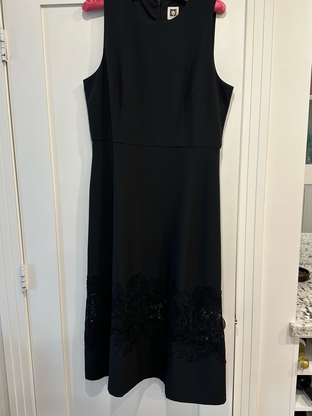 Anne Klein Black Sleeveless Midi Dress with Embroidered Hem Detail